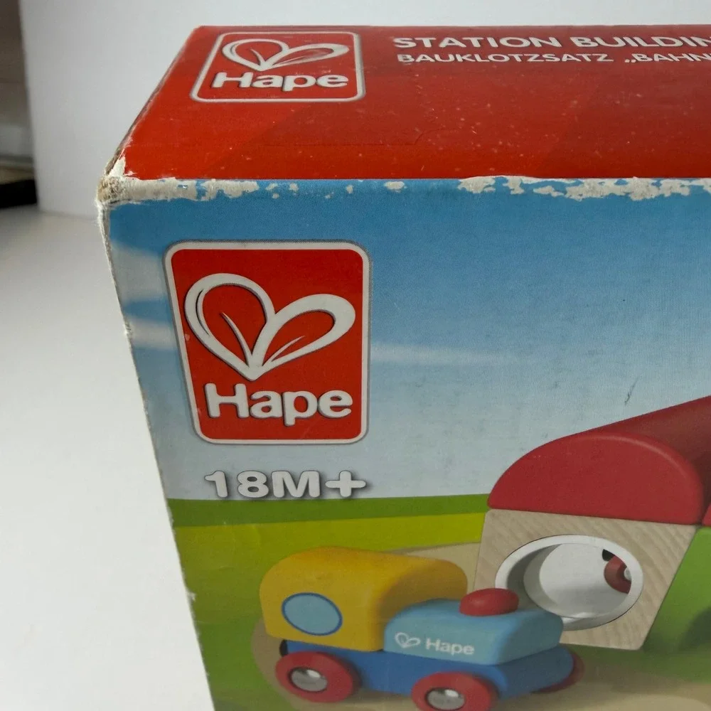 Hape Station Building Block Set Toddler Multicolor Used Wooden Sensory Toy‎